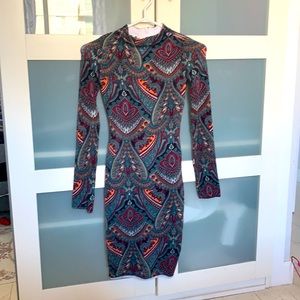 Marciano long sleeve paisley dress xs